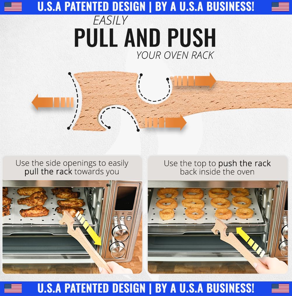 Wooden Oven Rack Puller Stick, Push Pull Tool with Longer Handle Ideal for Kitchen Oven, Convection and Toaster Ovens, Air Fryer